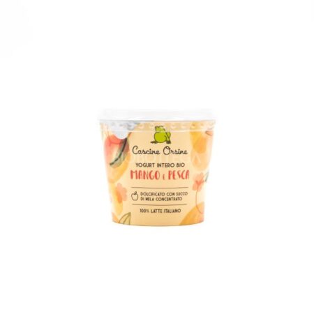 Yogurt intero con pesca in pezzi e mango. Cascine orsine. 250 gr
